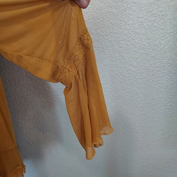 Ultra Pink Mustard Long Sleeve Crochet Tunic Long Sleeve Blouse Size XL - Picture 8 of 13